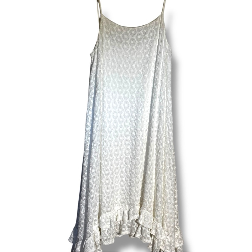 Anthropologie NEW Chic Asymmetrical White Lace Fully Lined Sleeveless Maxi Dress - Picture 13 of 16